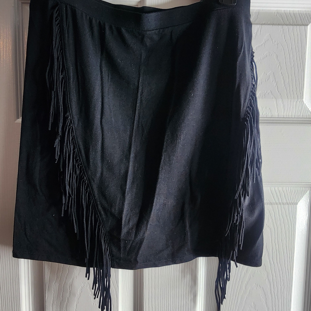 Express Black Fringe Mini Skirt